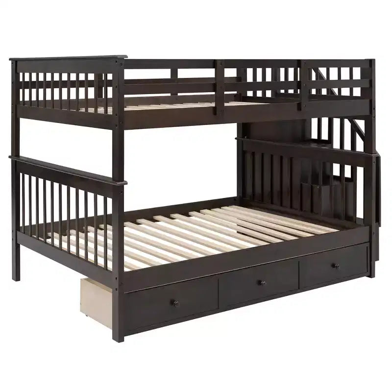 Lit superposé avec escalier, couchages superposés, tiroir, rangement et garde-corps pour chambre à coucher