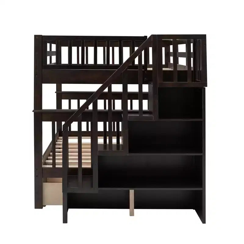 Lit superposé avec escalier, couchages superposés, tiroir, rangement et garde-corps pour chambre à coucher