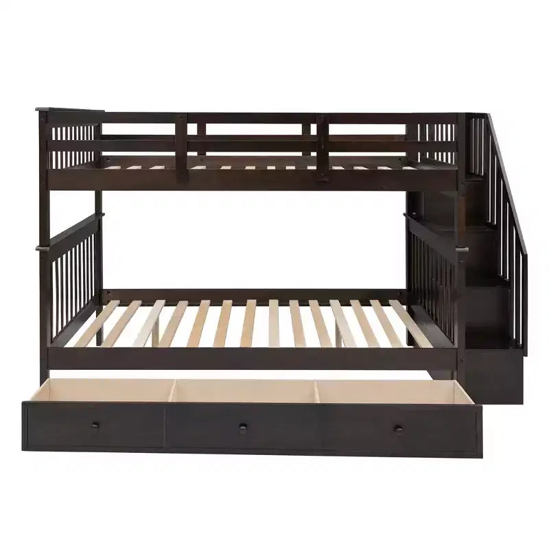 Lit superposé avec escalier, couchages superposés, tiroir, rangement et garde-corps pour chambre à coucher