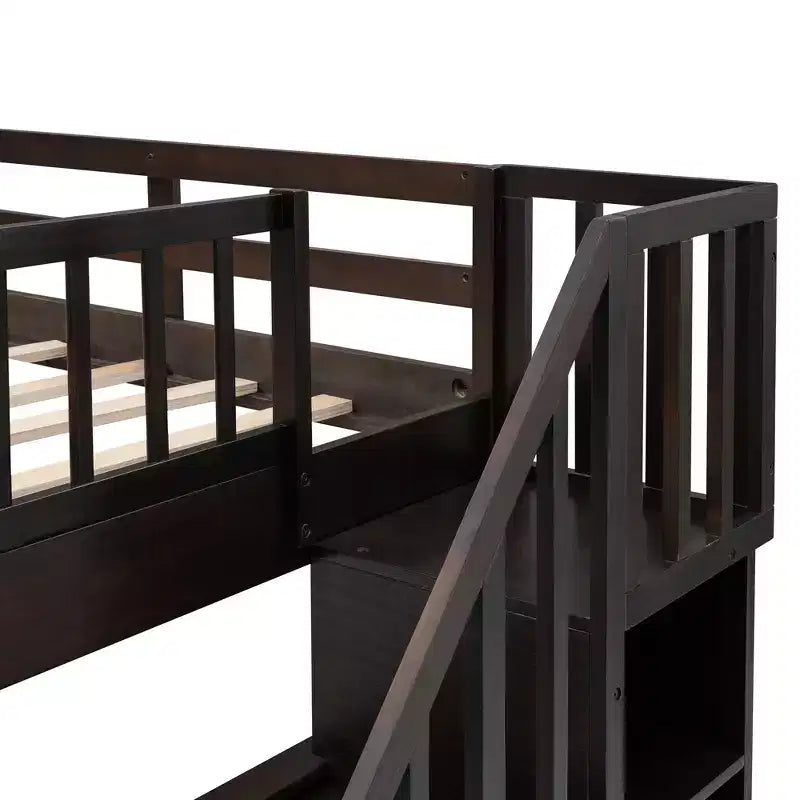 Lit superposé avec escalier, couchages superposés, tiroir, rangement et garde-corps pour chambre à coucher