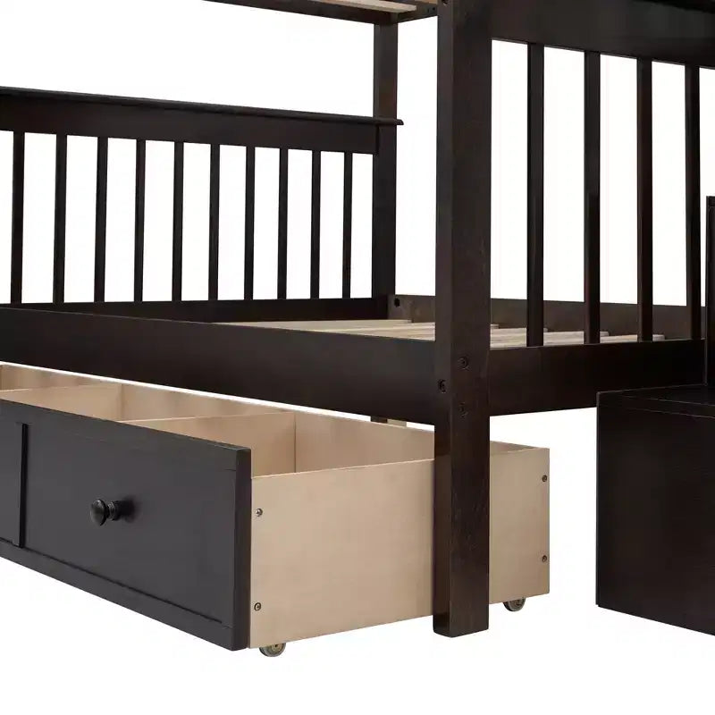 Lit superposé avec escalier, couchages superposés, tiroir, rangement et garde-corps pour chambre à coucher