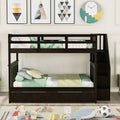 Whisen Stairway Full-Over-Full Bunk Bed with Drawer, Storage and Guard Rail for Bedroom