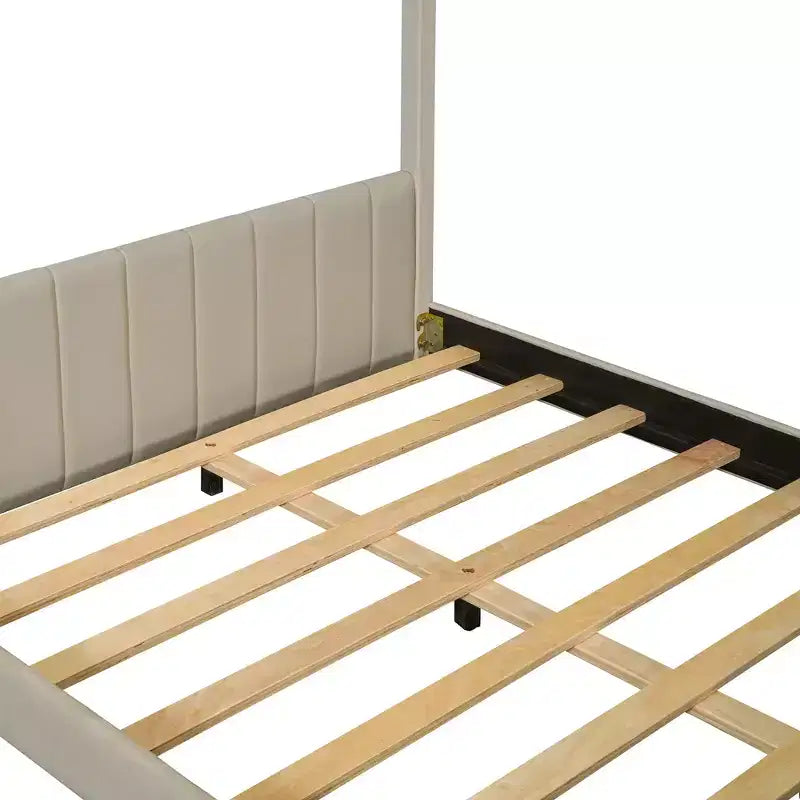 Lit cabane en velours pleine taille avec sommier en bois