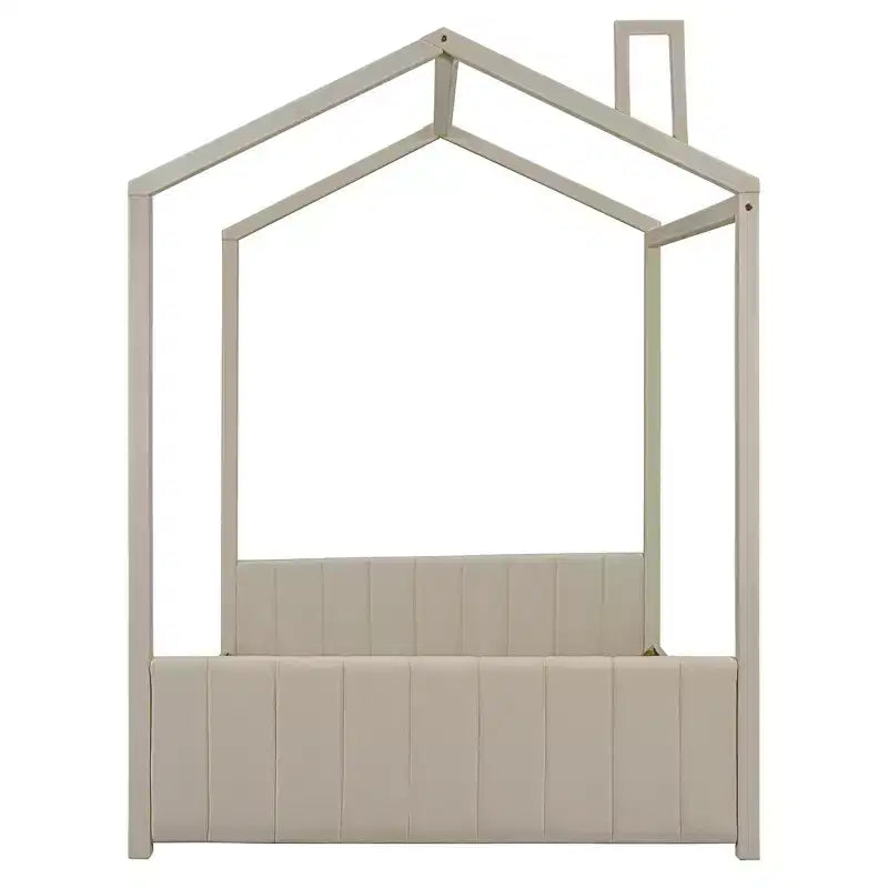 Lit cabane en velours pleine taille avec sommier en bois