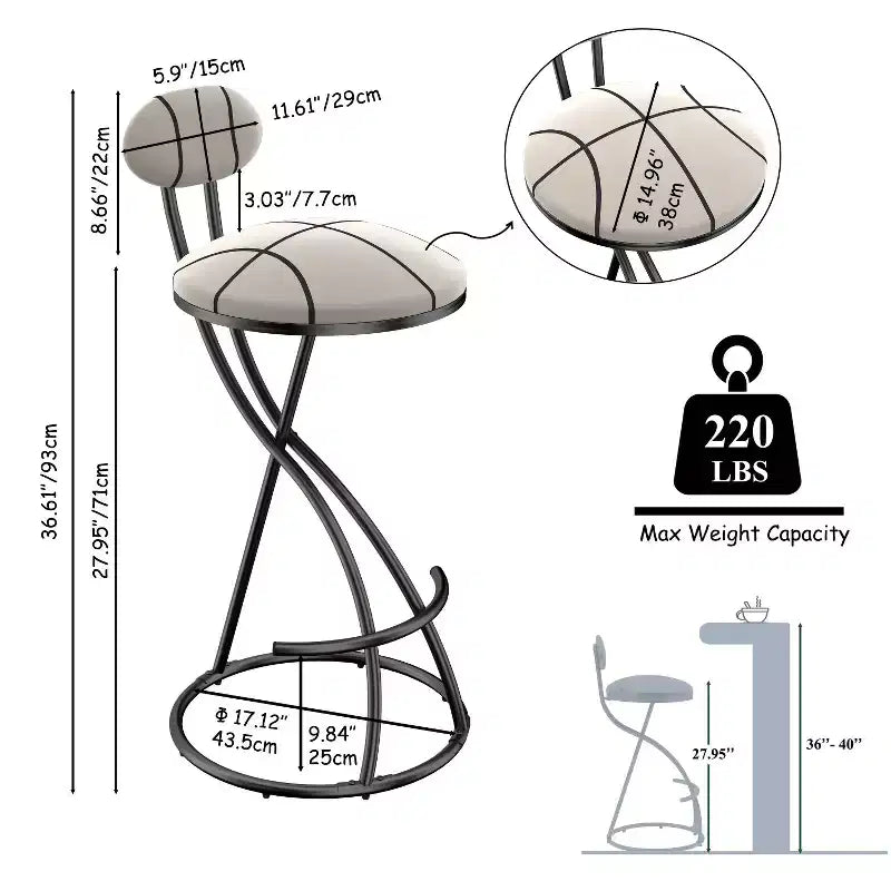Tabourets de bar ronds Chaise de comptoir moderne tapissée de velours pour salle à manger