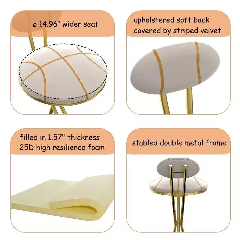 Tabourets de bar ronds Chaise de comptoir moderne tapissée de velours pour salle à manger