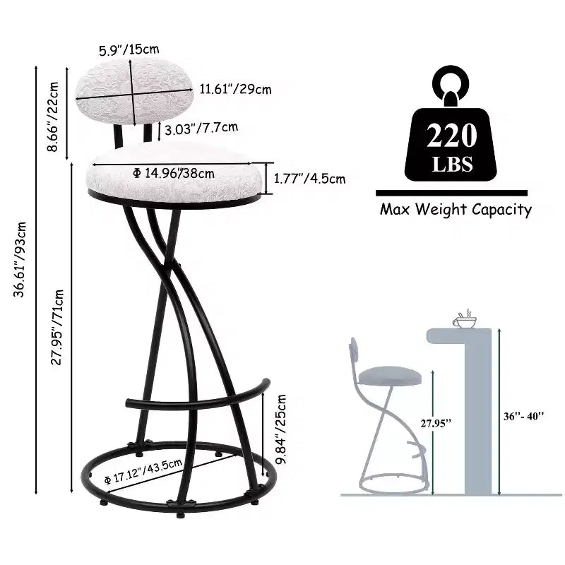 Tabourets de bar ronds Chaise de comptoir moderne tapissée de velours pour salle à manger