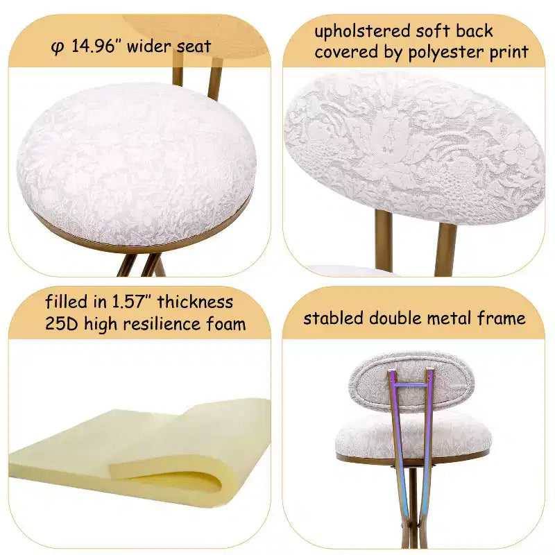 Tabourets de bar ronds Chaise de comptoir moderne tapissée de velours pour salle à manger