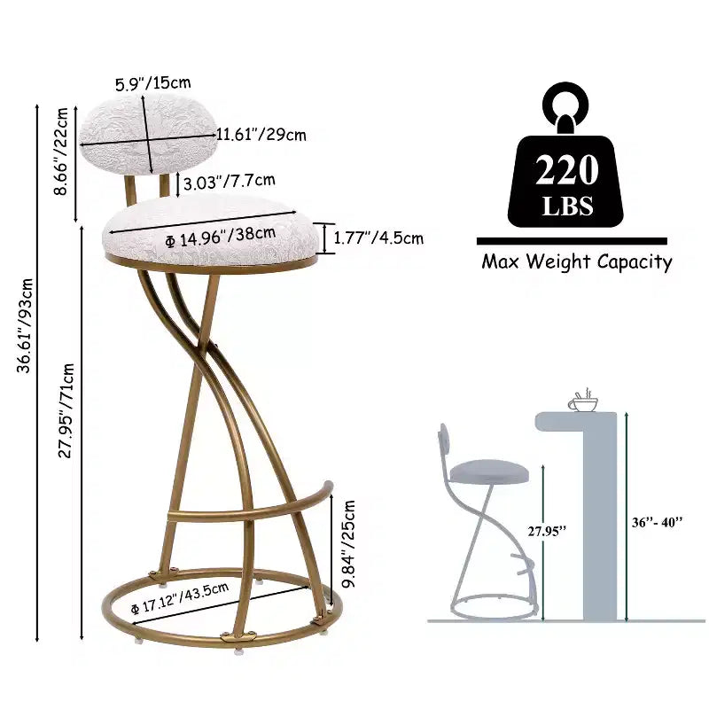 Tabourets de bar ronds Chaise de comptoir moderne tapissée de velours pour salle à manger