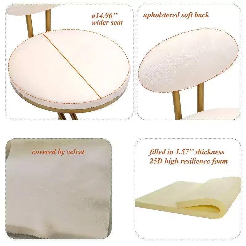 Tabourets de bar ronds Chaise de comptoir moderne tapissée de velours pour salle à manger