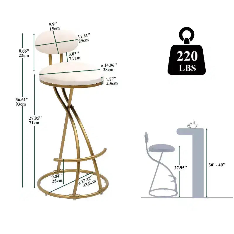 Tabourets de bar ronds Chaise de comptoir moderne tapissée de velours pour salle à manger