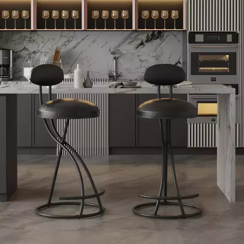 Tabourets de bar ronds Chaise de comptoir moderne tapissée de velours pour salle à manger