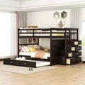 Full Over Full Bunk Bed with Twin Trundle, Storage Drawers &amp; Staircase, Wooden Loft Bed Frame - ModernLuxe