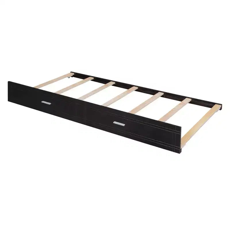 Lit superposé double sur double avec lit gigogne simple, tiroirs de rangement et escalier, cadre de lit mezzanine en bois