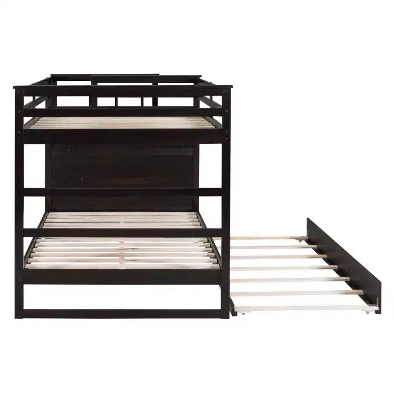 Lit superposé double sur double avec lit gigogne simple, tiroirs de rangement et escalier, cadre de lit mezzanine en bois