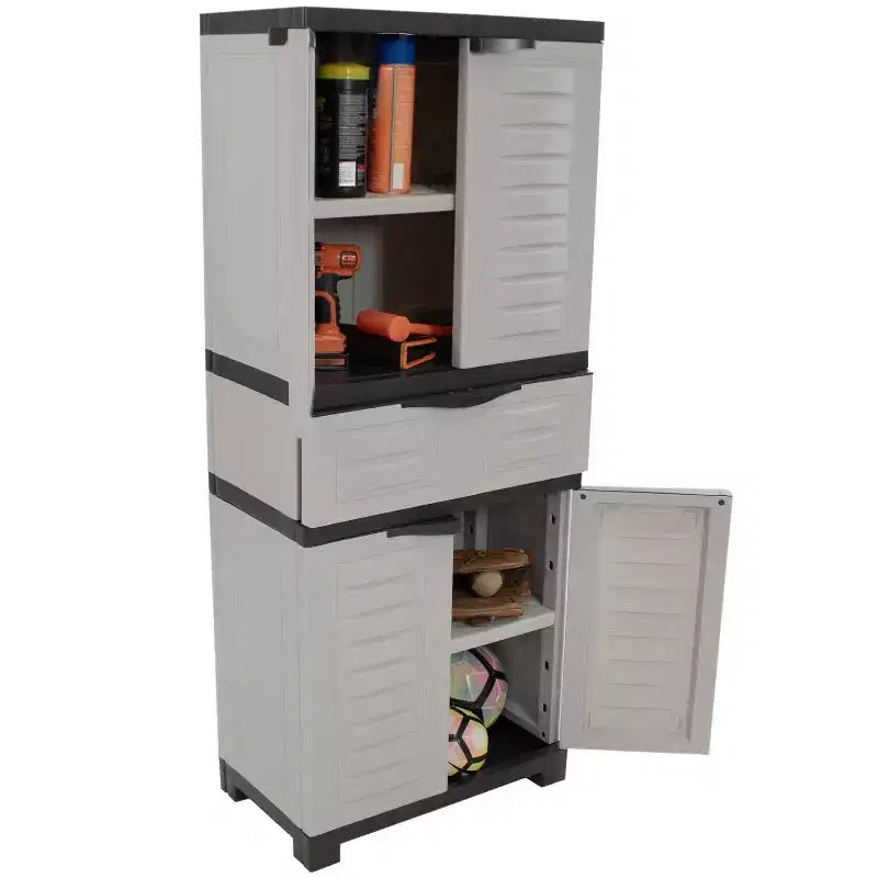 Armoire de rangement en plastique avec 2 étagères réglables et 1 tiroir - 57