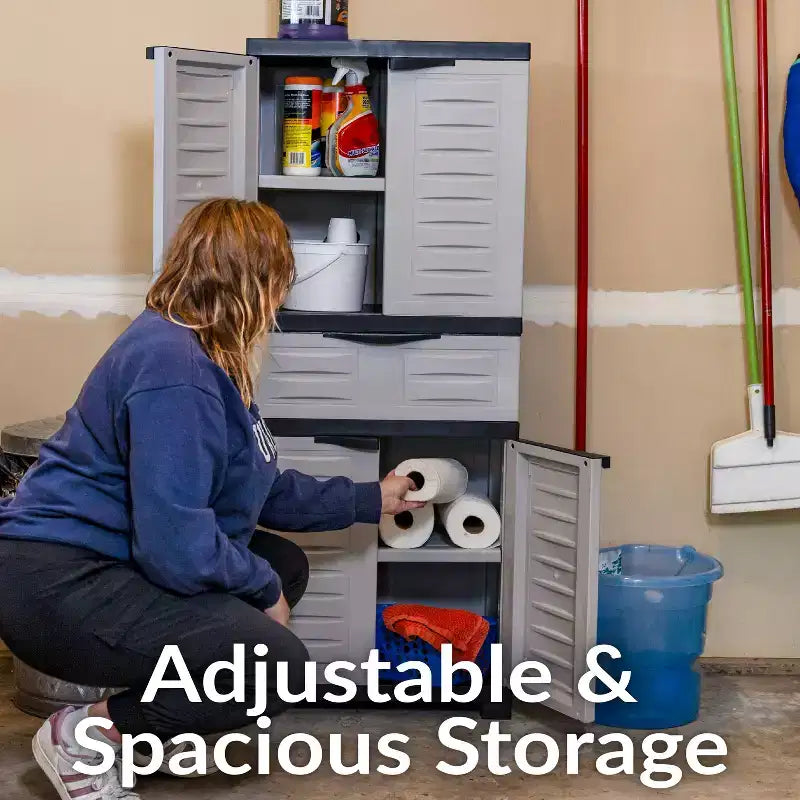Armoire de rangement en plastique avec 2 étagères réglables et 1 tiroir - 57