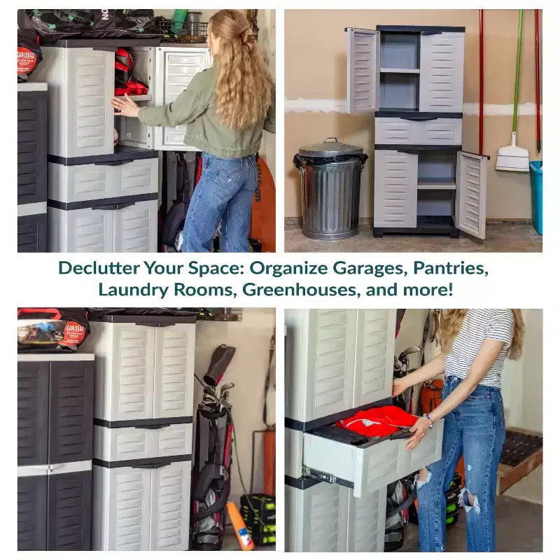 Armoire de rangement en plastique avec 2 étagères réglables et 1 tiroir - 57