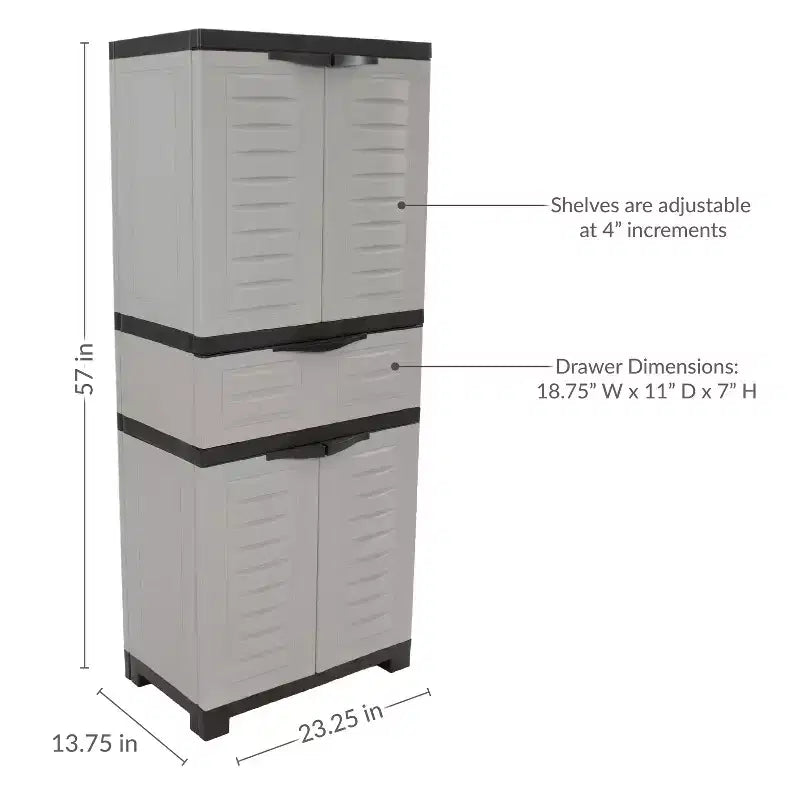 Armoire de rangement en plastique avec 2 étagères réglables et 1 tiroir - 57