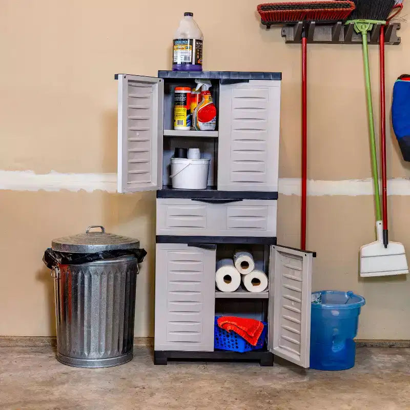 Armoire de rangement en plastique avec 2 étagères réglables et 1 tiroir - 57
