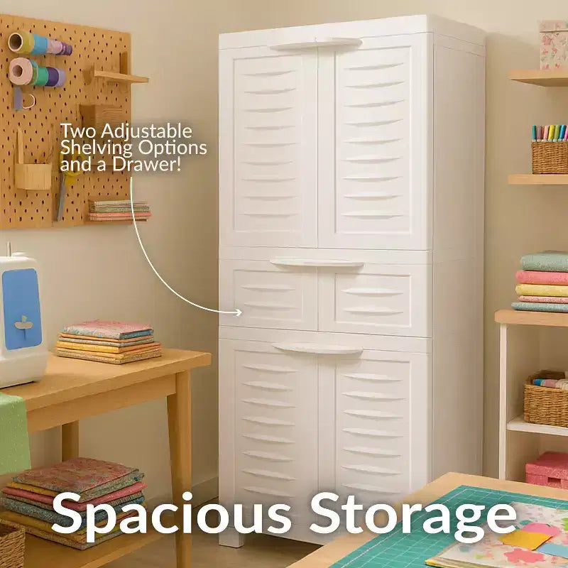 Armoire de rangement en plastique avec 2 étagères réglables et 1 tiroir - 57