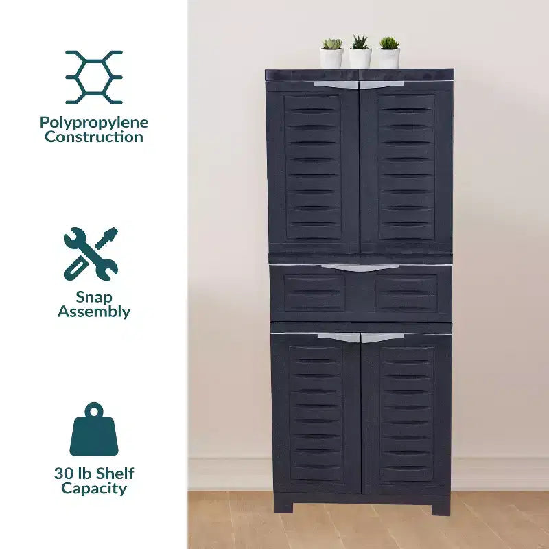 Armoire de rangement en plastique avec 2 étagères réglables et 1 tiroir - 57