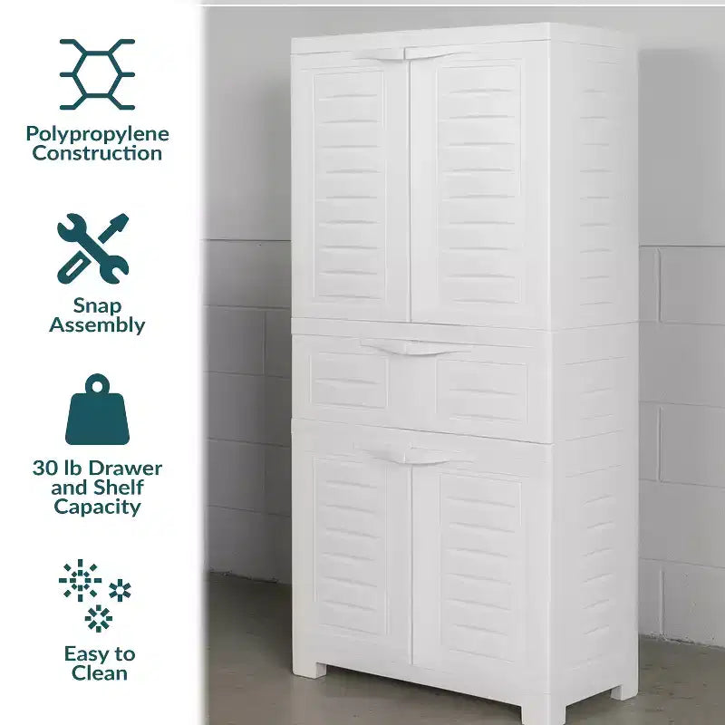 Armoire de rangement en plastique avec 2 étagères réglables et 1 tiroir - 57