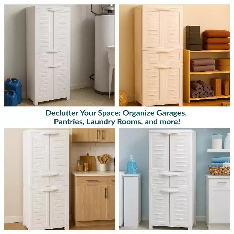 Armoire de rangement en plastique avec 2 étagères réglables et 1 tiroir - 57