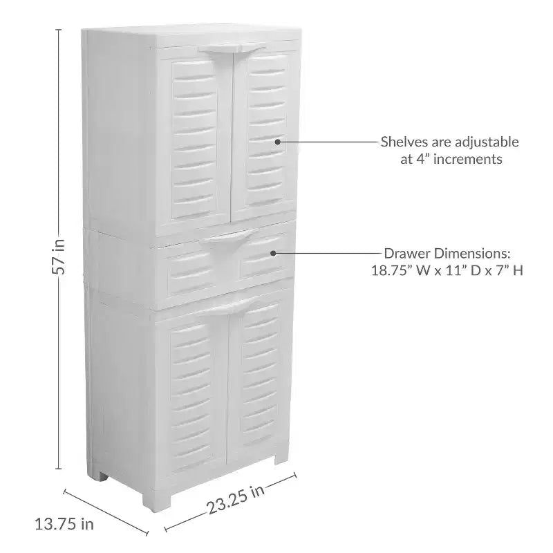 Armoire de rangement en plastique avec 2 étagères réglables et 1 tiroir - 57