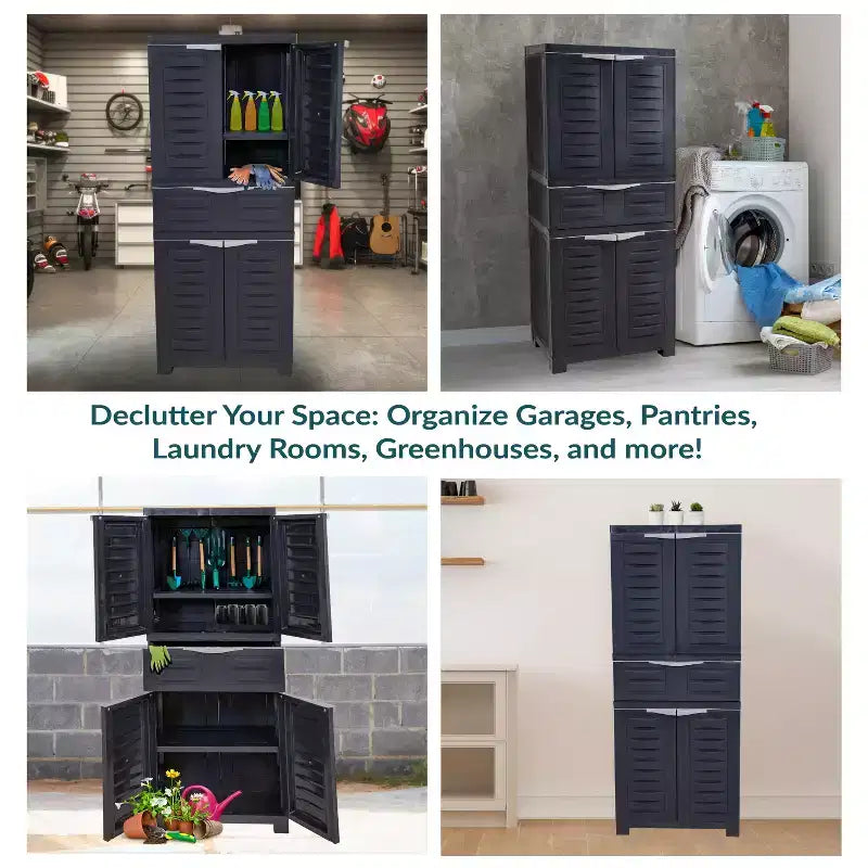 Armoire de rangement en plastique avec 2 étagères réglables et 1 tiroir - 57