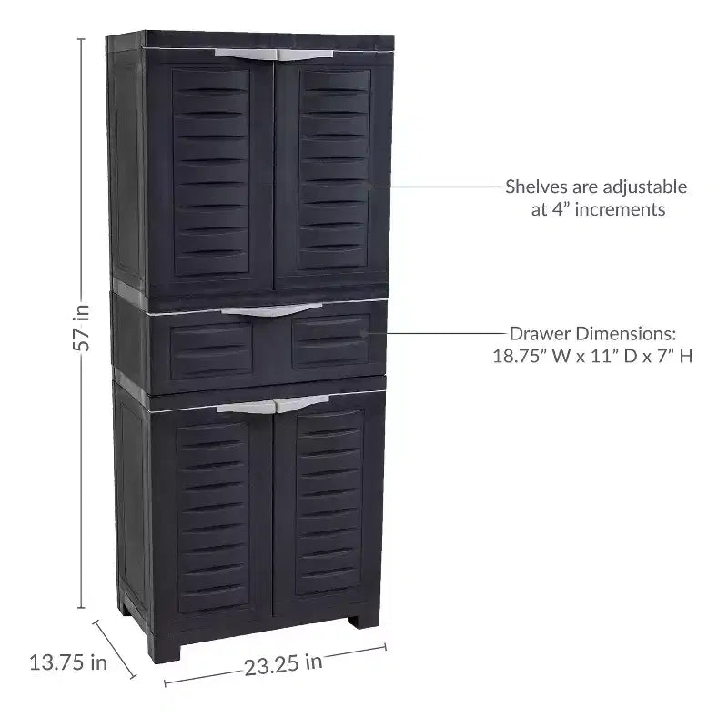 Armoire de rangement en plastique avec 2 étagères réglables et 1 tiroir - 57