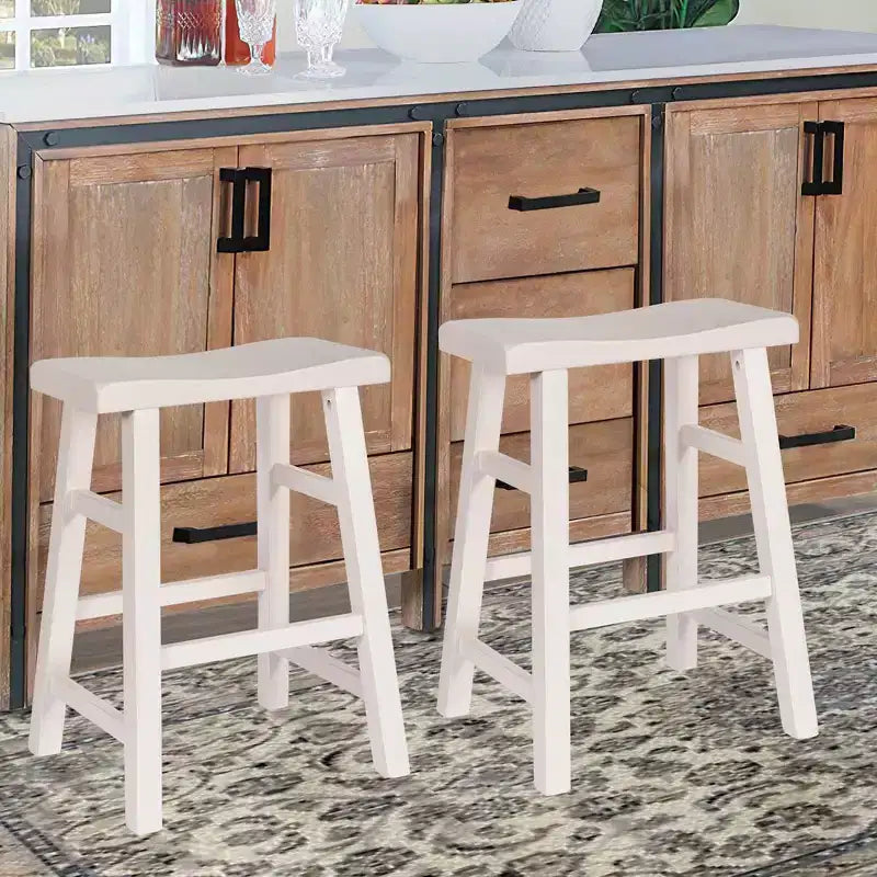 Tabourets de bar robustes en bois massif, hauteur comptoir de cuisine, assise selle, 61 cm, lot de 2