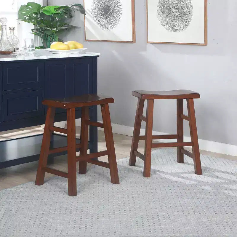 Tabourets de bar robustes en bois massif, hauteur comptoir de cuisine, assise selle, 61 cm, lot de 2