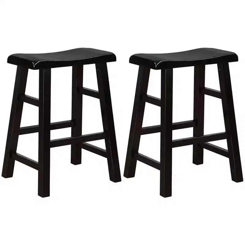eHemco Heavy-Duty Solid Wood Saddle Seat Kitchen Counter Height Barstools, 24 Inches, Set of 2