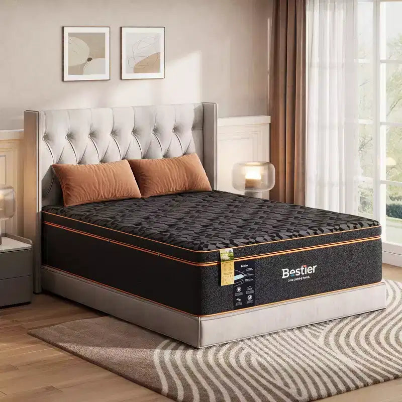 Matelas California King Size, matelas noir en mousse à mémoire de forme rafraîchissante, matelas en laine biologique, ressort lombaire pour un confort supérieur