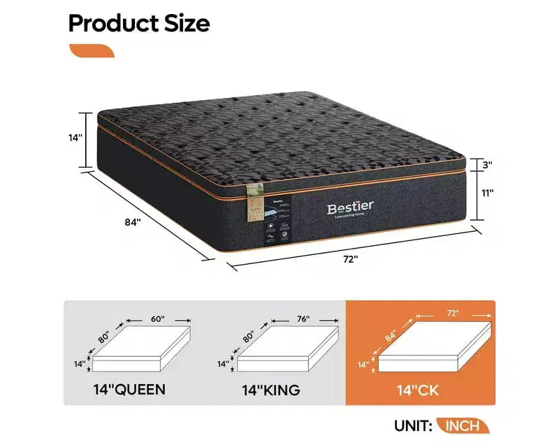 Matelas California King Size, matelas noir en mousse à mémoire de forme rafraîchissante, matelas en laine biologique, ressort lombaire pour un confort supérieur