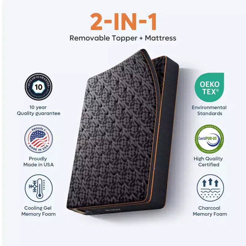 Matelas California King Size, matelas noir en mousse à mémoire de forme rafraîchissante, matelas en laine biologique, ressort lombaire pour un confort supérieur
