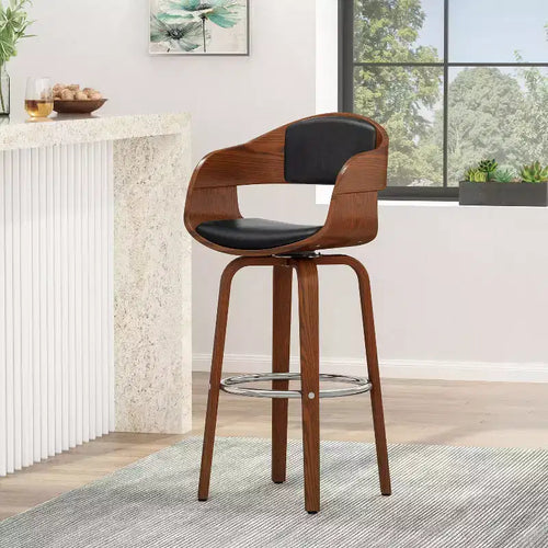 360 Swivel Bar Stool Counter Stool Dining Chair Pub Kitchen Stool, Black&amp;Brown-ModernLuxe
