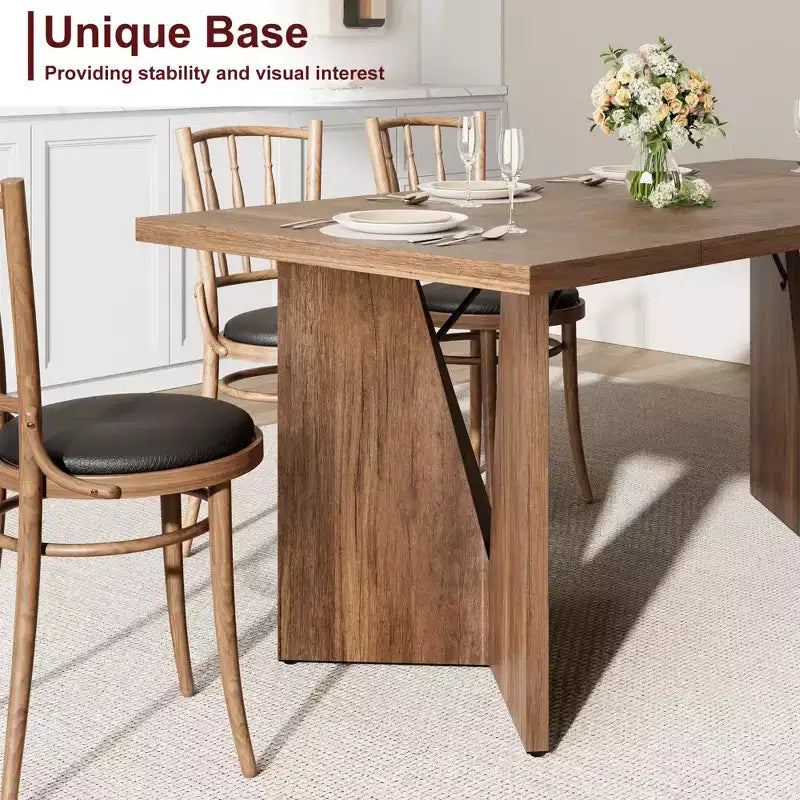 Table à manger rectangulaire de 180 cm pour 6 personnes, longue table de cuisine de style rustique avec grand plateau, table à manger en bois avec pieds robustes