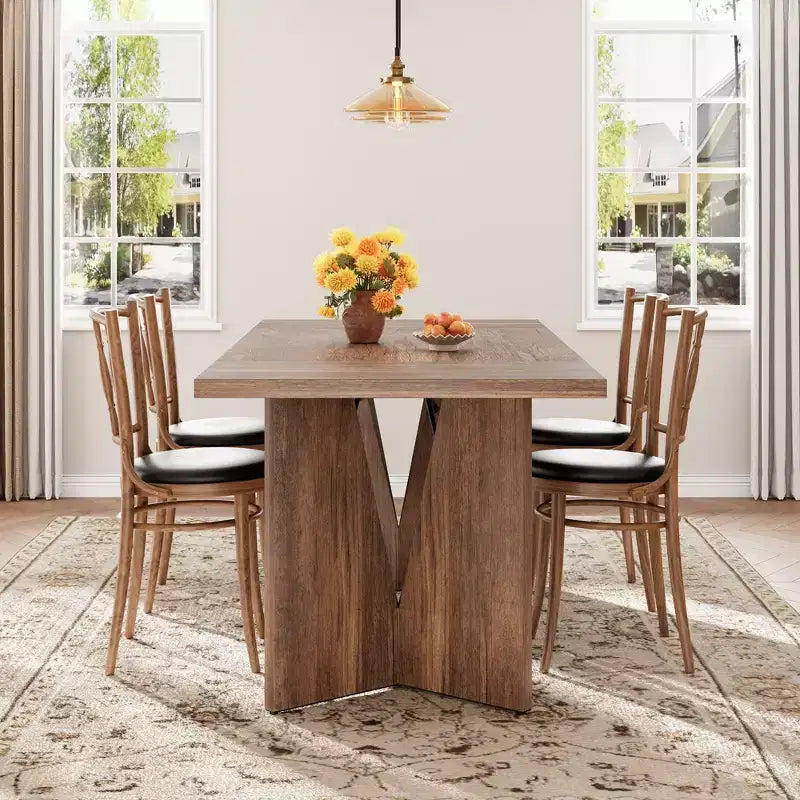 Table à manger rectangulaire de 180 cm pour 6 personnes, longue table de cuisine de style rustique avec grand plateau, table à manger en bois avec pieds robustes