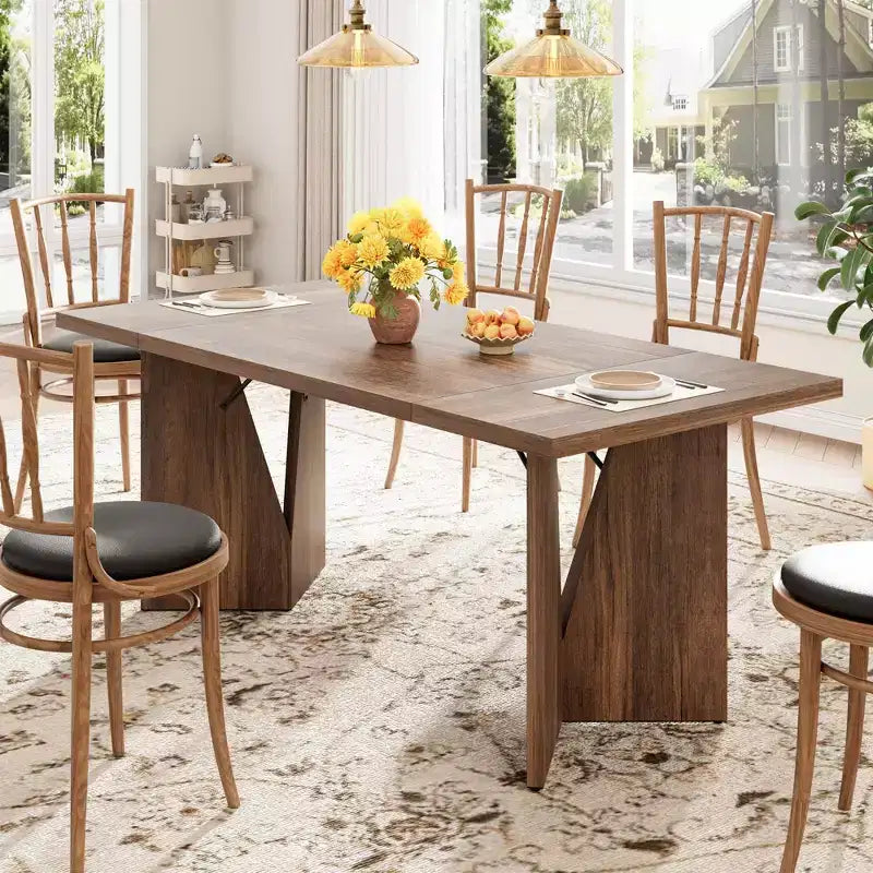 Table à manger rectangulaire de 180 cm pour 6 personnes, longue table de cuisine de style rustique avec grand plateau, table à manger en bois avec pieds robustes