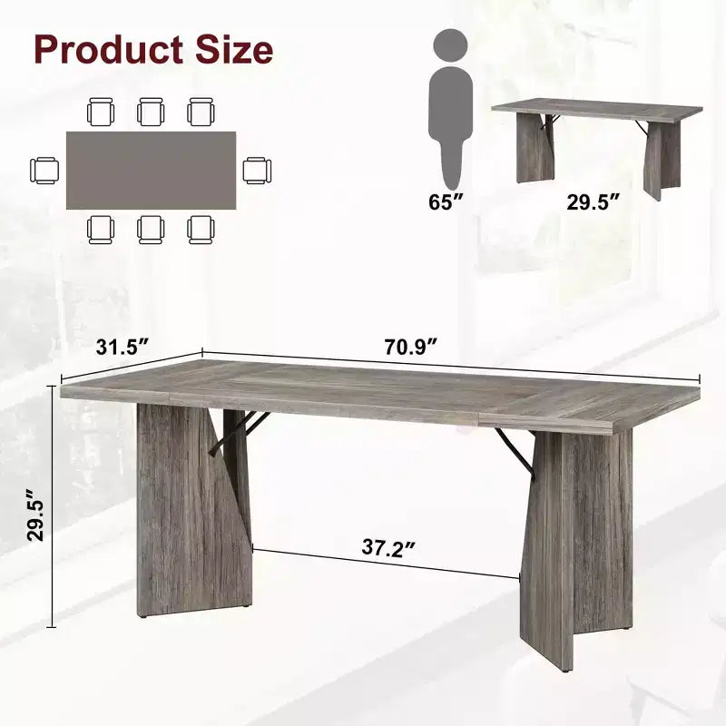 Table à manger rectangulaire de 180 cm pour 6 personnes, longue table de cuisine de style rustique avec grand plateau, table à manger en bois avec pieds robustes