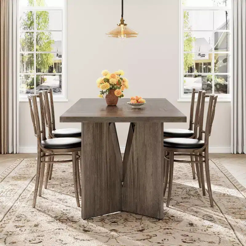 Table à manger rectangulaire de 180 cm pour 6 personnes, longue table de cuisine de style rustique avec grand plateau, table à manger en bois avec pieds robustes
