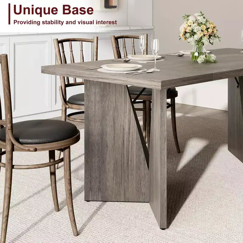 Table à manger rectangulaire de 180 cm pour 6 personnes, longue table de cuisine de style rustique avec grand plateau, table à manger en bois avec pieds robustes