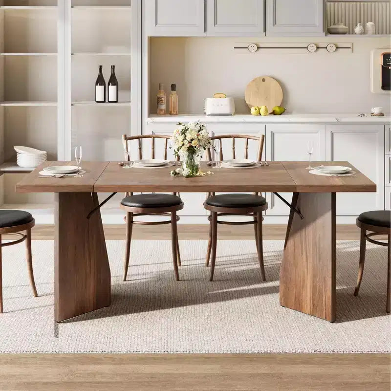 Table à manger rectangulaire de 180 cm pour 6 personnes, longue table de cuisine de style rustique avec grand plateau, table à manger en bois avec pieds robustes