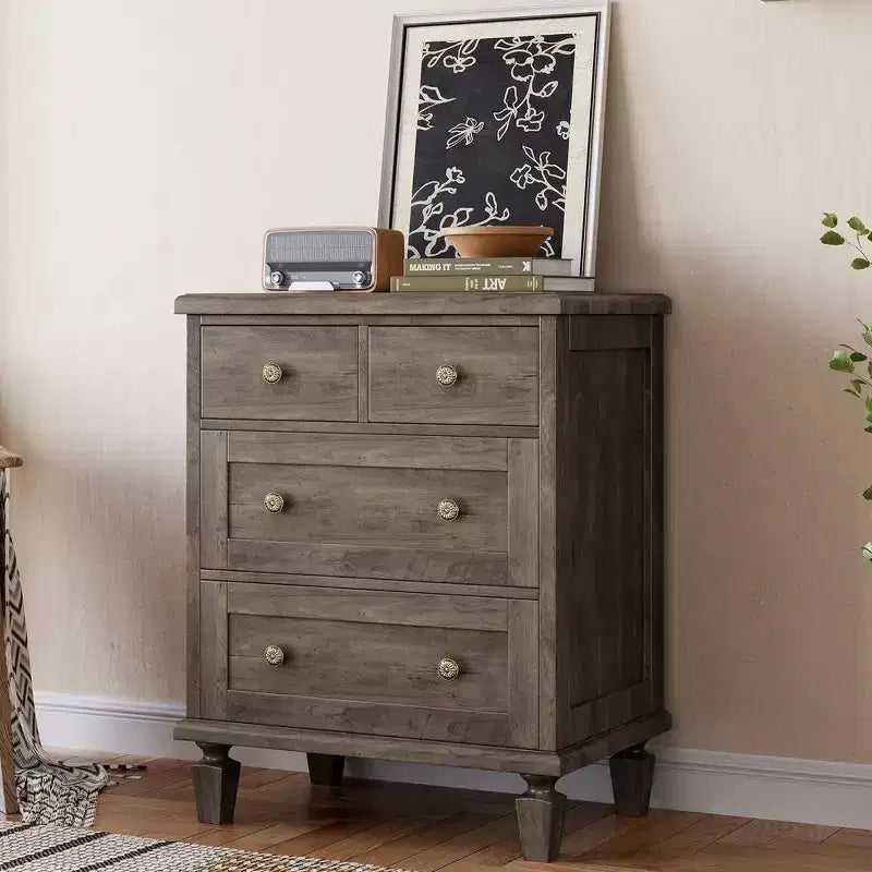 4 Drawer Dresser for Bedroom, Vintage Dresser with Carved Handles and Tapered Legs Design, Wood Chests of Drawers with Large Capacity Storage