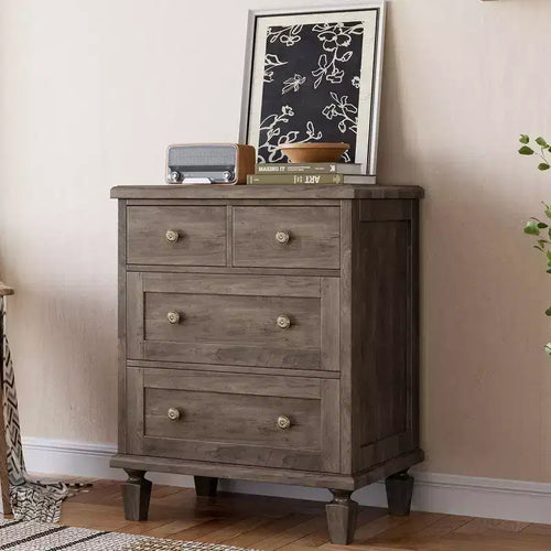 4 Drawer Dresser for Bedroom, Vintage Dresser with Carved Handles and Tapered Legs Design, Wood Chests of Drawers with Large Capacity Storage