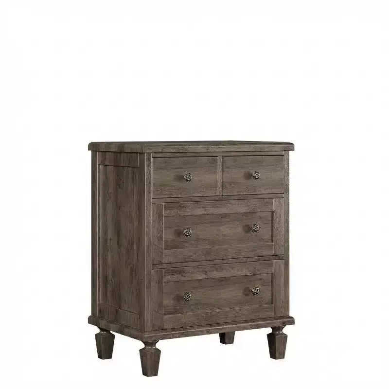Commode 4 tiroirs pour chambre à coucher, commode vintage avec poignées sculptées et pieds fuselés, commode en bois avec grande capacité de rangement