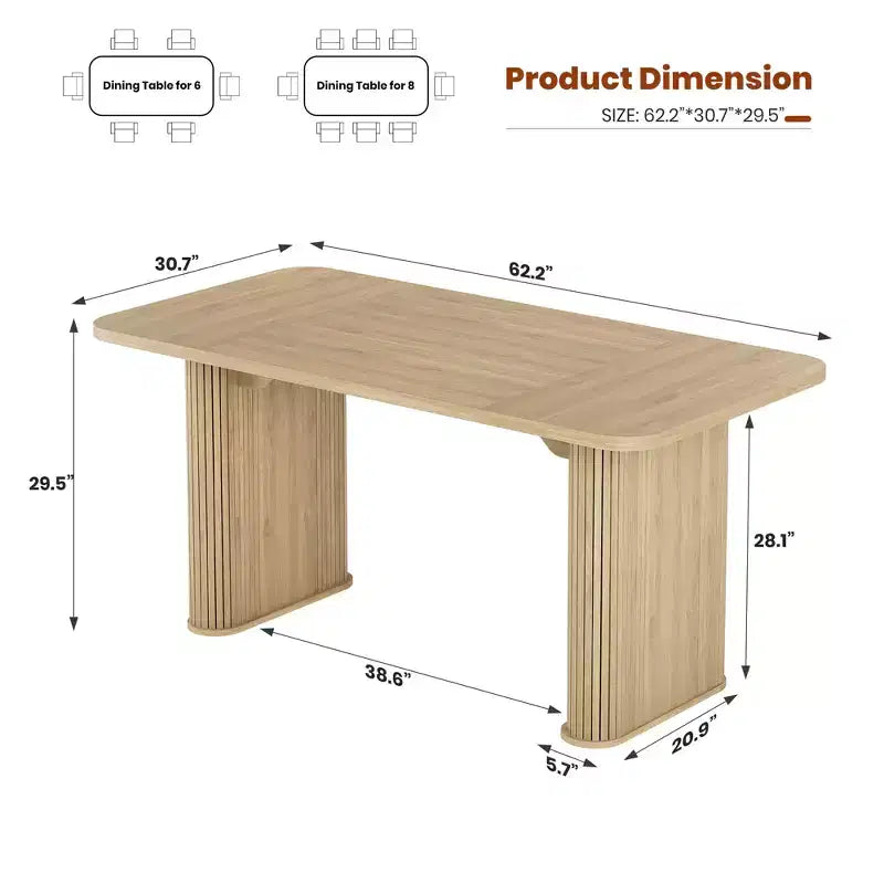 Table de salle à manger 160 cm pour 6 à 8 personnes, Table de cuisine de style campagnard avec grand plateau, Table à manger rectangulaire pour salle à manger, salon, cuisine