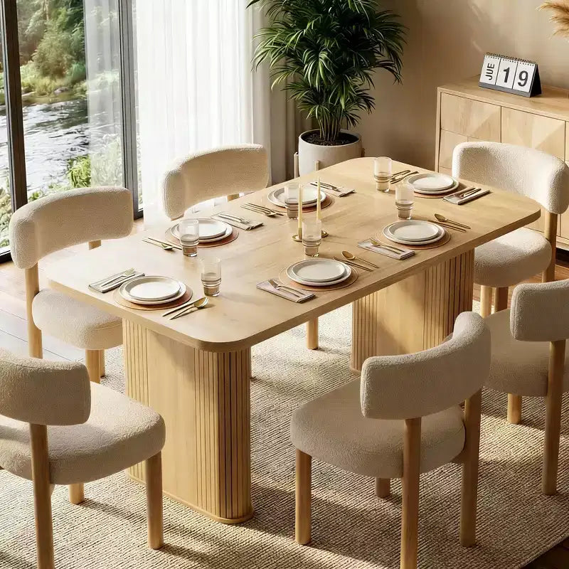Table de salle à manger 160 cm pour 6 à 8 personnes, Table de cuisine de style campagnard avec grand plateau, Table à manger rectangulaire pour salle à manger, salon, cuisine